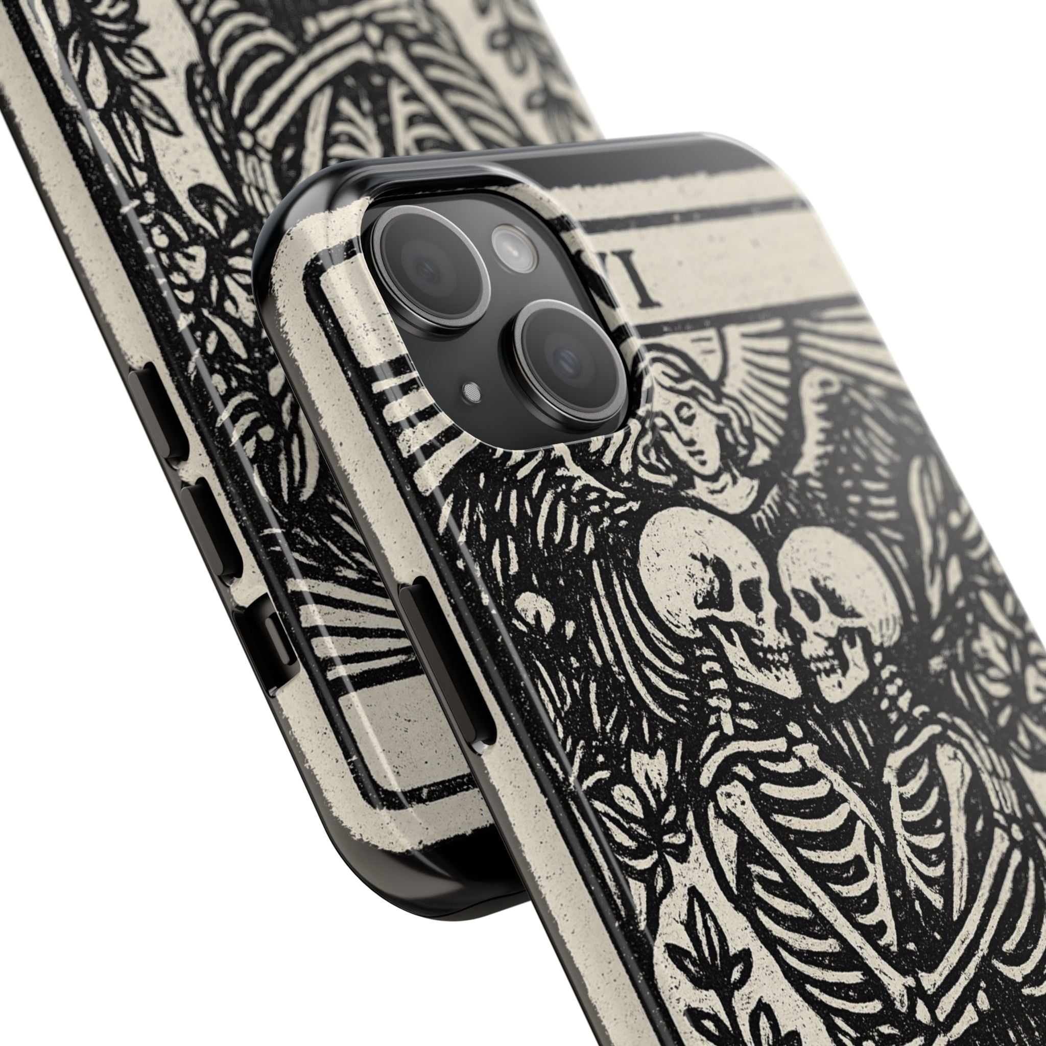 Tough Phone Case with Skeleton Lovers Design, Gothic Phone Cover, Unique Couples Gift, Halloween Accessory, Edgy Tech Design