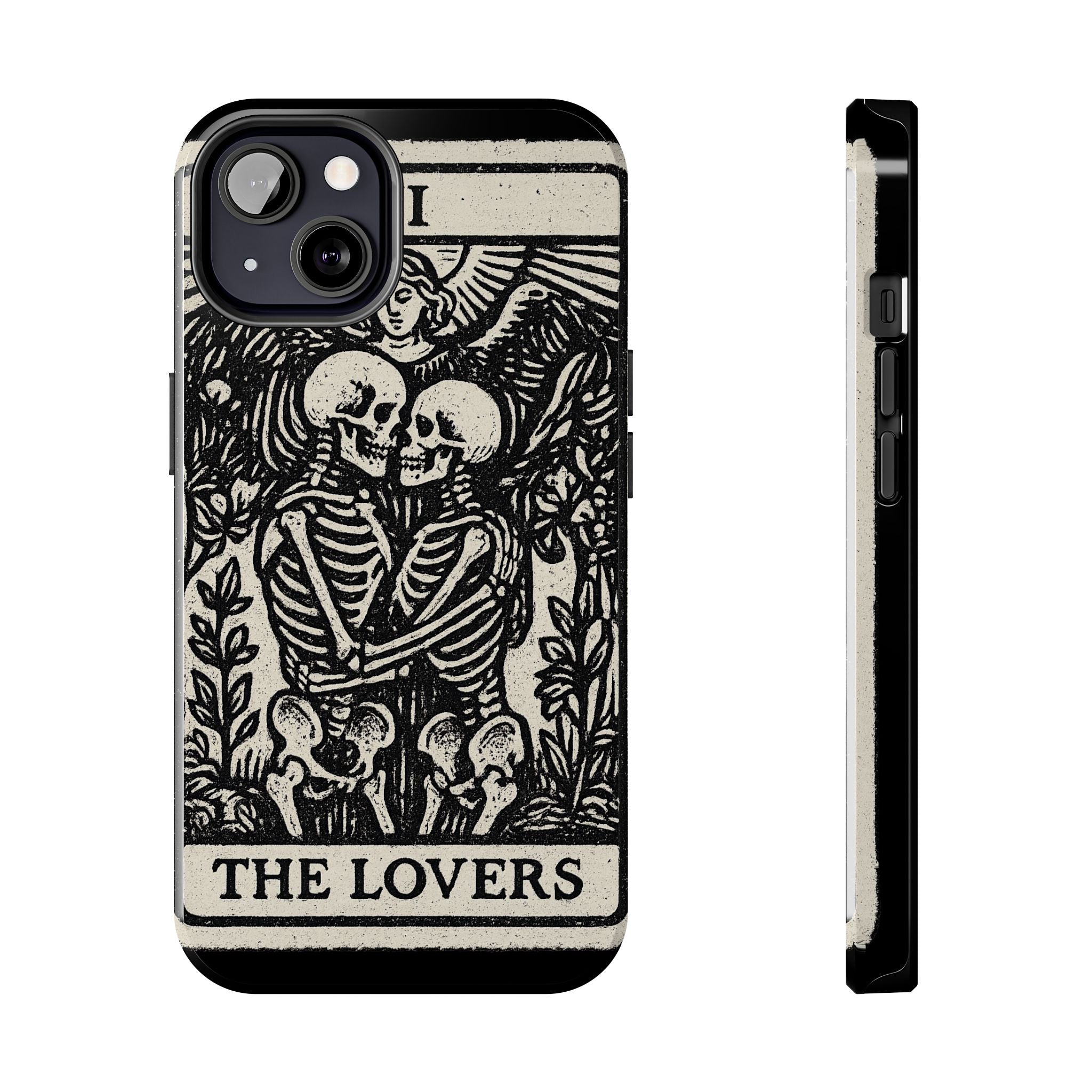 Tough Phone Case with Skeleton Lovers Design, Gothic Phone Cover, Unique Couples Gift, Halloween Accessory, Edgy Tech Design